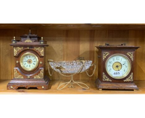 Two 19th century clocks and a gilt mounted bonbonniere, largest clock H. 25cm.