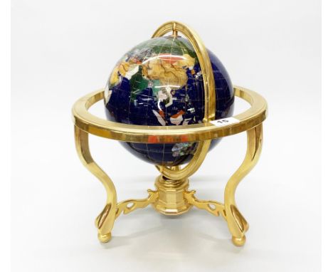 A gilt brass and semi-precious stone inset globe, H. 37cm.