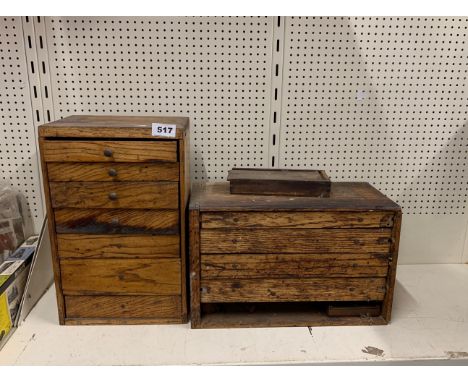 Three old oak boxes of tools, tallest H. 37cm.