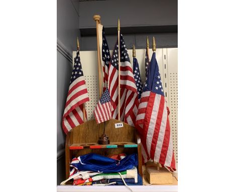 A collection of desk flags and maritime flags, tallest H. 79cm.