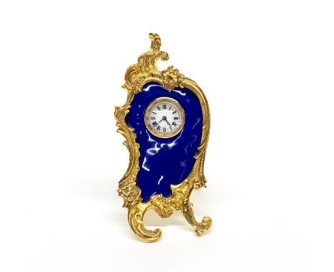 A very pretty Art Nouveau style enamelled gilt metal manual clock, H. 12cm.