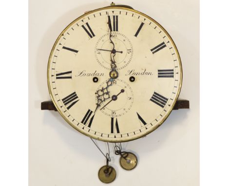 An early 19th century circular longcase clock signed “Loudan, London”, the 11.5” painted dial with roman numerals, subsidiary