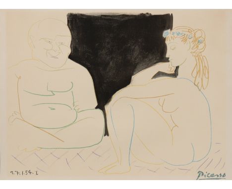 After PABLO PICASSO (1881-1973) “L’artist et le modêle” (1954), coloured lithograph, dated in the plate &amp; with printed si