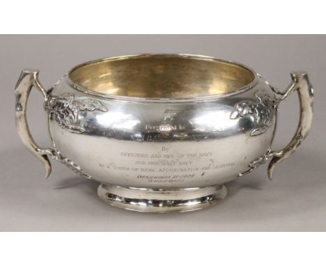 A Chinese silver bowl by Hung Chong &amp; Co. of Canton &amp; Shanghai, of compressed round form with crabstock handles &amp;