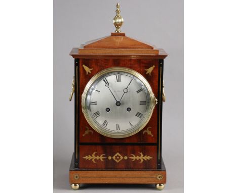 An Edwardian mahogany bracket clock retailed by Asprey of London, in the regency style with brass inlay & gilt-metal mounts, 