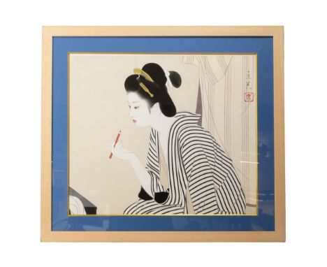 A JAPANESE WOODBLOCK PRINT ‘KUCHIBENI’ (LIPSTICK), TATSUMI SHIMURA. Japanese silkscreen limited edition print (233/300) entit