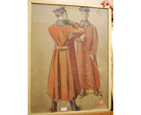 Early 20th century school - portrait study of young soldiers at ease, watercolour with bodycolour, indistinctly signed upper 