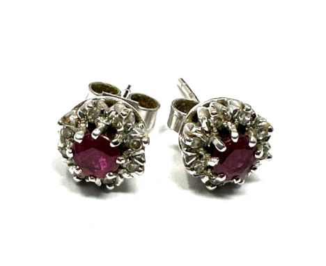 9ct white gold diamond and ruby  cluster stud earrings (1.8g) 