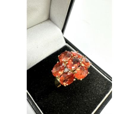 9ct gold diamond and red gemstones  ring (3.1g) 