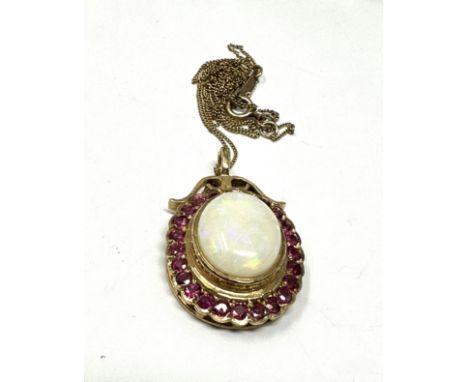 9ct gold opal &amp; ruby pendant necklace (4.7g) 