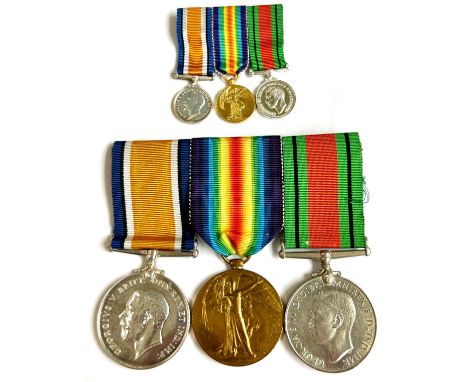 Original Trio WW1 medals to 51860 PTE.F.H.MASON. LINC R, set miniature trio medals to include Defense medal etc 