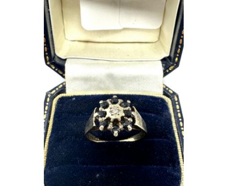 9ct gold vintage diamond &amp; sapphire ring (2.9g) 