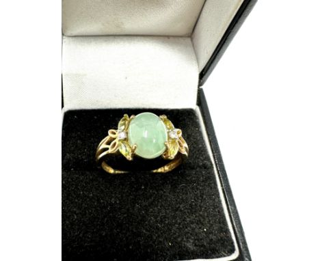 9ct gold diamond, peridot and jade  ring (3.1g) 