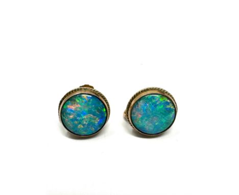 9ct gold black opal doublet screw-back clip on earrings (4.1g) 