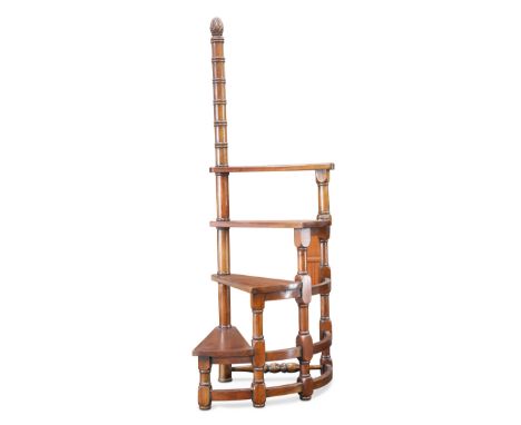 A SET OF GEORGE III-STYLE MAHOGANY LIBRARY STEPS, with four spiral steps to a turned pole with acorn finial. 126cm high, top 
