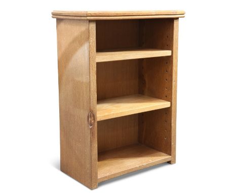 ROBERT THOMPSON OF KILBURN, A MOUSEMAN SMALL OAK BEDSIDE BOOKCASE, 1980S,&nbsp;of rectangular form, with moulded adzed top an