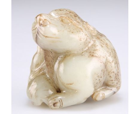 A CHINESE JADE ANIMAL GROUP, carved depicting an adult and young. 5.5cm by 5.5cm by 3.5cmCONDITION REPORTSome nibbling to the