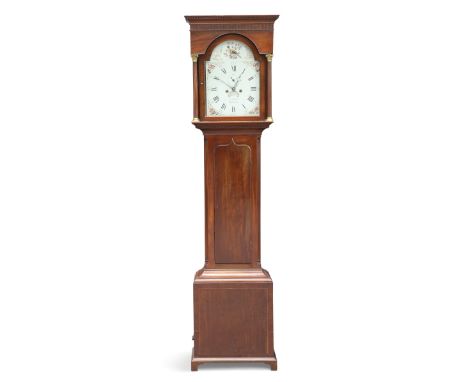 AN EARLY 19TH CENTURY WELSH MAHOGANY EIGHT-DAY LONGCASE CLOCK, SIGNED FERNAL, WREXHAM, the 12-inch painted break-arch dial wi