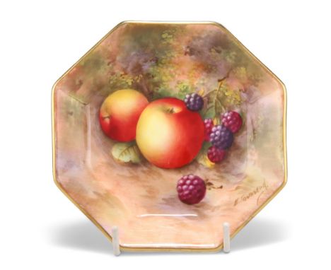 A ROYAL WORCESTER FRUIT PAINTED DISH, painted by Townsend, octagonal, blue printed factory mark and date code for 1939. 11.7c