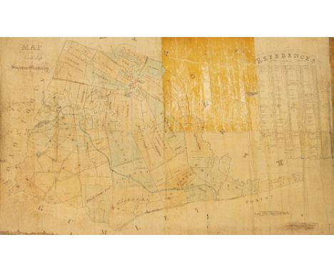 A MAP OF THE LORDSHIP OF SMEETON WESTERBY, 1850, by Wm. Buzzard, Surveyor, Kibworth, in pen and coloured ink, on canvas backi