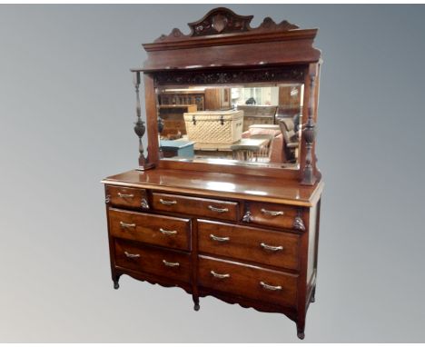 A Victorian mahogany seven drawer mirror back sideboard. (width 154cm)