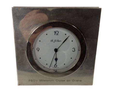 A P&amp;O's Millennium Cruise on Oriana silver cased desk clock.