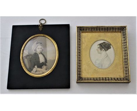A Regency profile portrait of a lady with elaborate hairstyle, half length, oval, 7.5cm x 6.0cm, and a George III portrait of