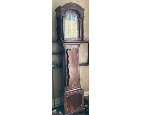 George Williams of Bristol eight day longcase clock with Automaton to the arch. 13" silvered brass dial with a scene of a tre