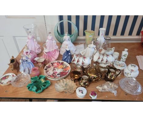 Large group of mixed ceramics and glass , to include 3 Coalport ladies with certificates and 5 Royal Doulton figures , and ar