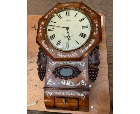 Lloyd of Birmingham Drop Dial English Fusee  wall clock with 8 day movement The case with mother of pearl inlays and carved e
