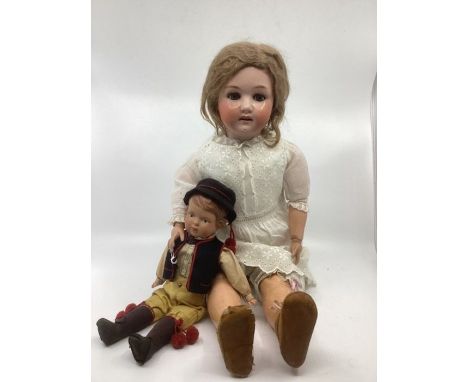 ANTIQUE GERMAN BISQUE HEAD E. HEUBACH 250-4 23” DOLL , good bisque head, no visible repairs or damage ,open close eyes with s