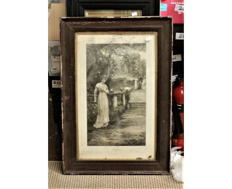 A pair of late 19th century coloured prints, a pair of black and white engravings "Suspense" and "Over the sea and far away",