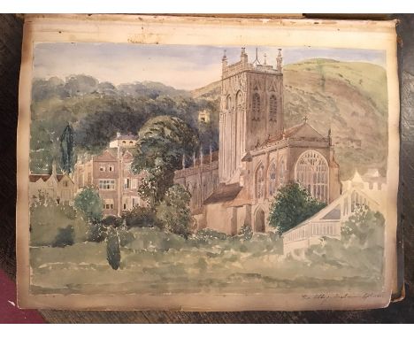 Mid-Victorian album of watercolour paintings depicting architectural and topographical views throughout various English count