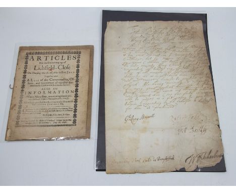 English Civil War Interest. Collection of six manuscripts and pamphlets, comprising: 1) Scarce pamphlet recording the Royalis