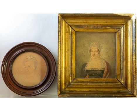 British School, circa 1820, portrait miniature of a lady, bust length wearing a bonnet and lace collar, watercolour, 13 by 12