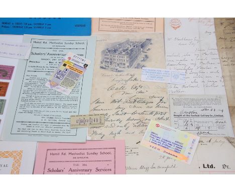 Collection of ephemera relating to Staffordshire (Potteries, Newcastle, Stoke), including business receipts/invoices (some fe