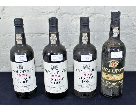 Three bottles Royal Oporto 1978 Vintage Port and One bottle Royal Oporto (Vinho do Porto) 1978 Vintage Port.Description:Quant