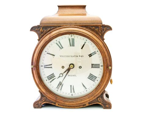 Whitehurst & Son, Derby, an unusual William IV mahogany bracket clock, circa 1830-1834, in drum case with caddy top supported