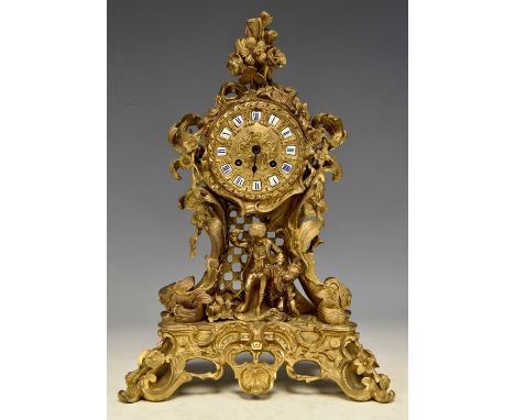 A 19th Century French cast ormolu bracket clock, circa 1870, of Rococo Revival design, the dial with inset enamel Roman numer