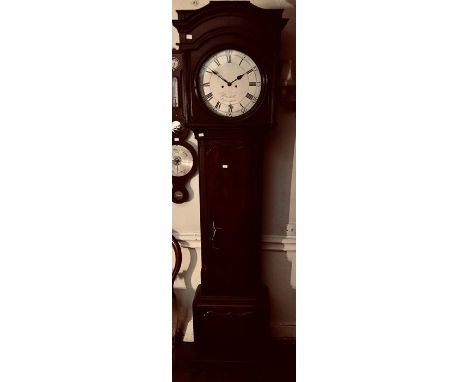 A George III oak 8-day Longcase Grandfather clock by George Donisthorpe, Birmingham, c1820, moulded curved cornice, supported