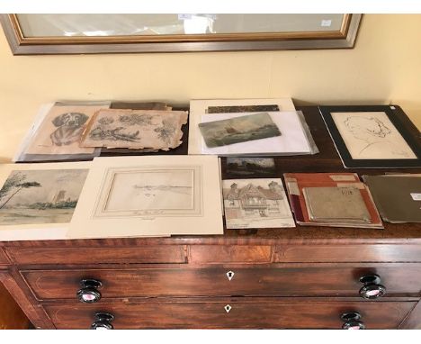English School, late 19th/early 20th Century, a collection of sketches and drawings by various artists, including an oil on c
