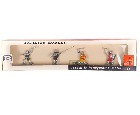 Britains set Knights of Agincourt on foot No.9192. 2nd series produced in the early 1960’s, 4 Knights in action poses, with s