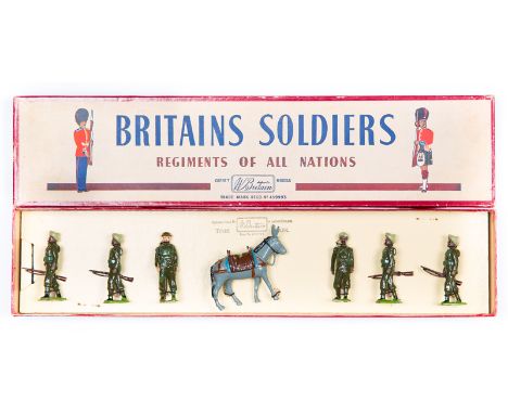 Britains Royal Indian Army Service Corps set No.1893. Comprising British Officer with baton and tin helmet, 4 Sepoys with rif