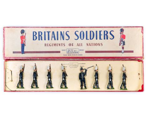 Britains Swedish Army Svea Livgarde (First Lifeguard) No.2035. 8 figures marching, Officer with sword and 7 soldiers with rif