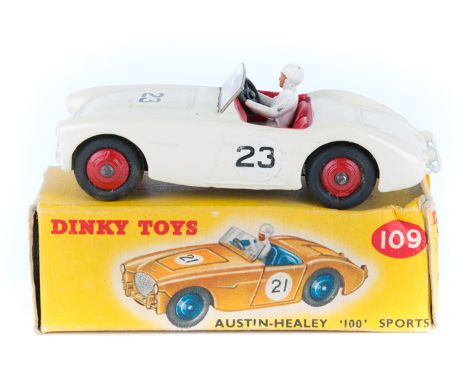 Dinky Toys Austin-Healey ‘100’ Sports (109). An example in cream with red seats and wheels, RN23. Complete with driver and or