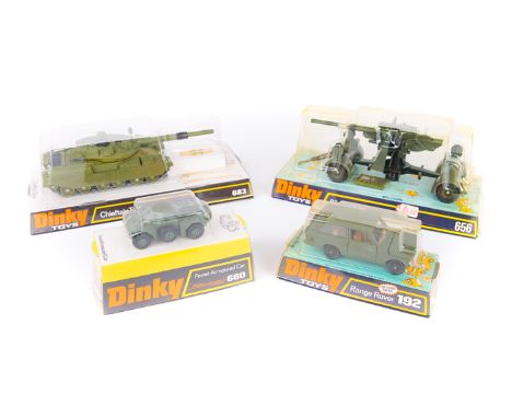 10 Dinky Military. Missile Erector Vehicle with Corporal Missile & Launching Platform (666). Field Artillery Tractor (688), l