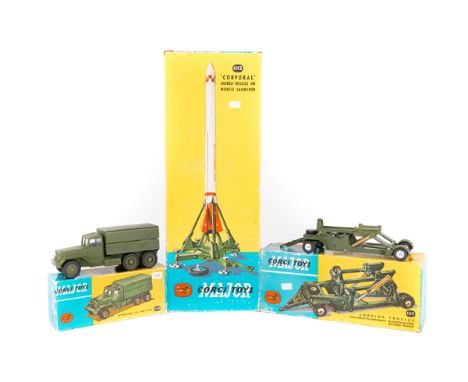 3 Corgi Major Toys. Corporal Guided Missile on Mobile Launcher (1112). Loading Trolley for Bristol-Ferranti ‘Bloodhound’ Guid