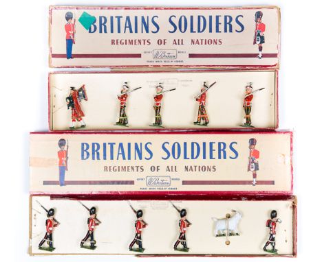 2 Britains Sets. Royal Welch Fusiliers from set 74. Comprising a Farrier with axe, 4 Fusiliers with rifles shouldered, bayone