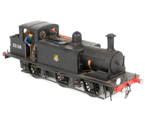 A metal/brass kit built O gauge electric Stroudley class E1 0-6-0 tank locomotive. In all over matt black livery with early l
