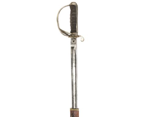 A WWI period officer’s sword of The Army Service Corps, almost straight, fullered blade 35”, DE at point and etched with crow